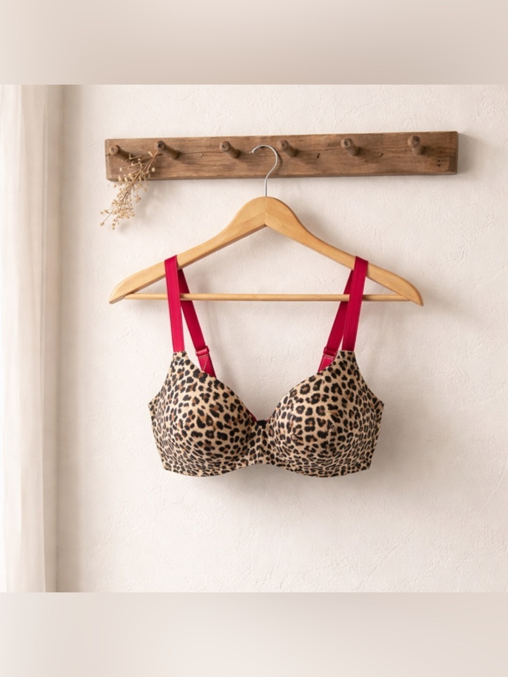 Betsy Johnson Knix Leopard Print Bra with Pink Straps
